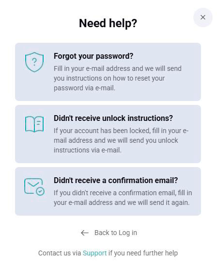 reset login information korucasino